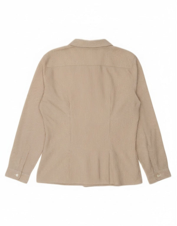 Vintage Womens Shirt UK 14 Medium Beige Pinstripe Cotton