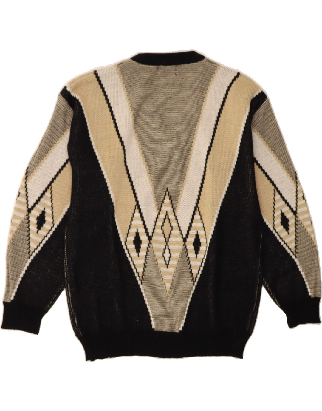 VINTAGE Mens Jumper Sweater Large Beige Geometric Acrylic Vintage Vintage and Second-Hand Vintage from Messina Hembry 