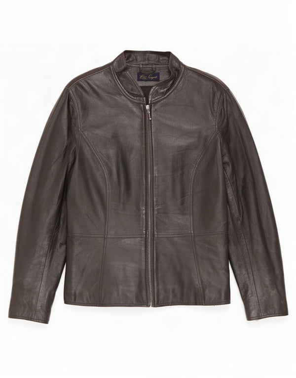 Luisa Spagnoli Womens Leather Racer Jacket IT 46 Large Black