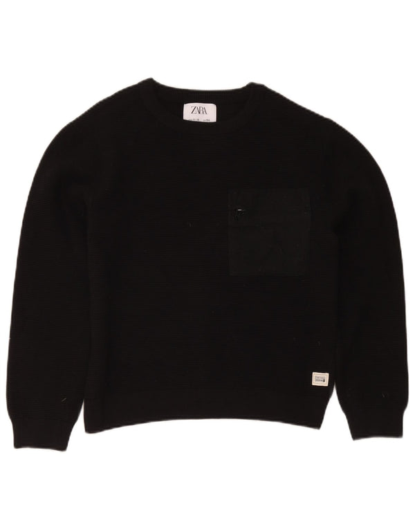 Zara Boys Boat Neck Jumper πουλόβερ 11-12 ετών Μαύρο βαμβακερό