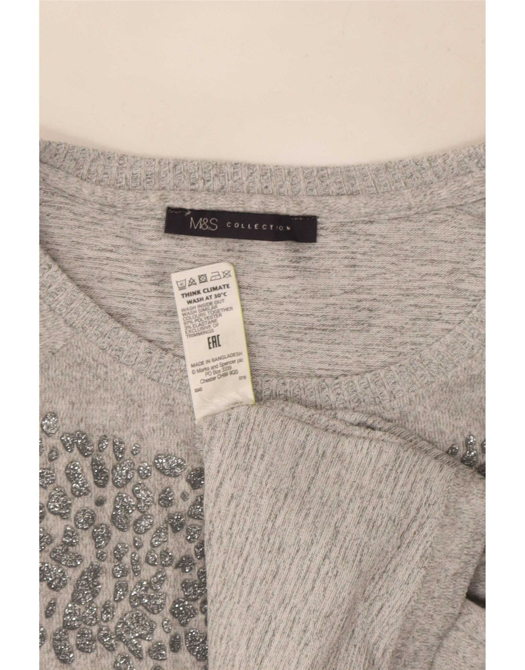 Marks & Spencer Γυναικείο μακρυμάνικο τουνίκ τοπ UK 16 Large Grey Polyester