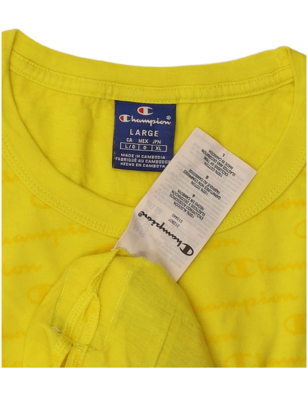 CHAMPION Ανδρικό γραφικό T-Shirt Top Large Yellow Colourblock Βαμβακερό