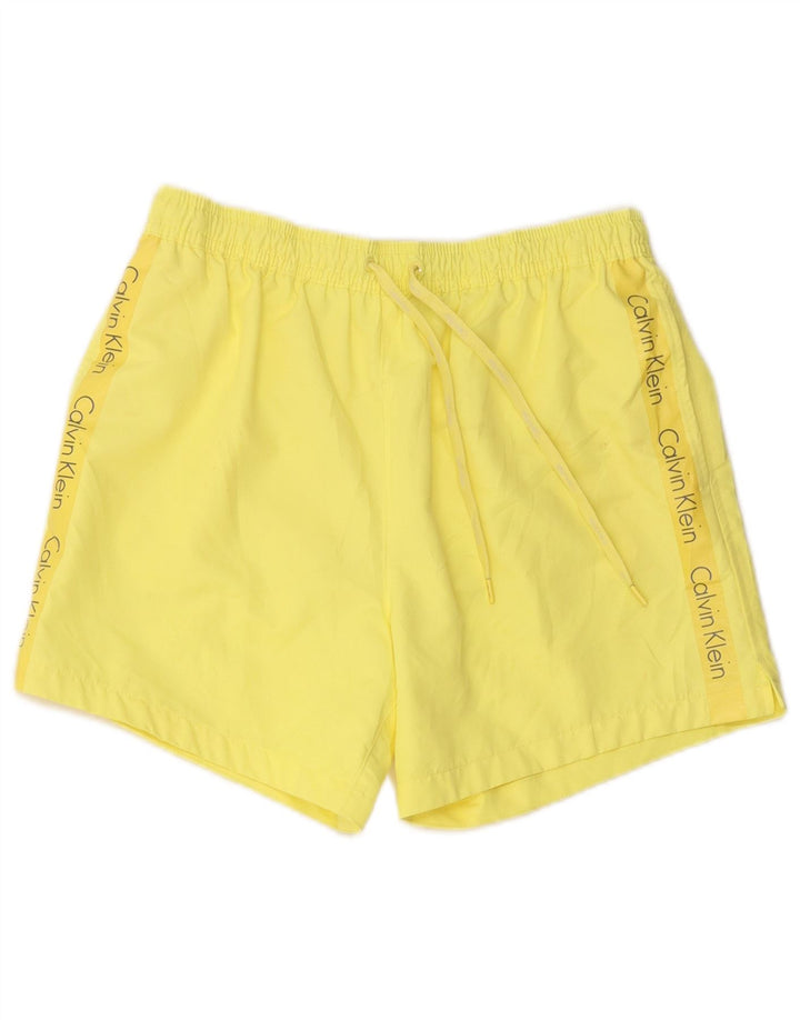 Γυναικεία γραφικά σορτς κολύμβησης Calvin Klein UK 12 μεσαίου κίτρινου πολυεστέρα