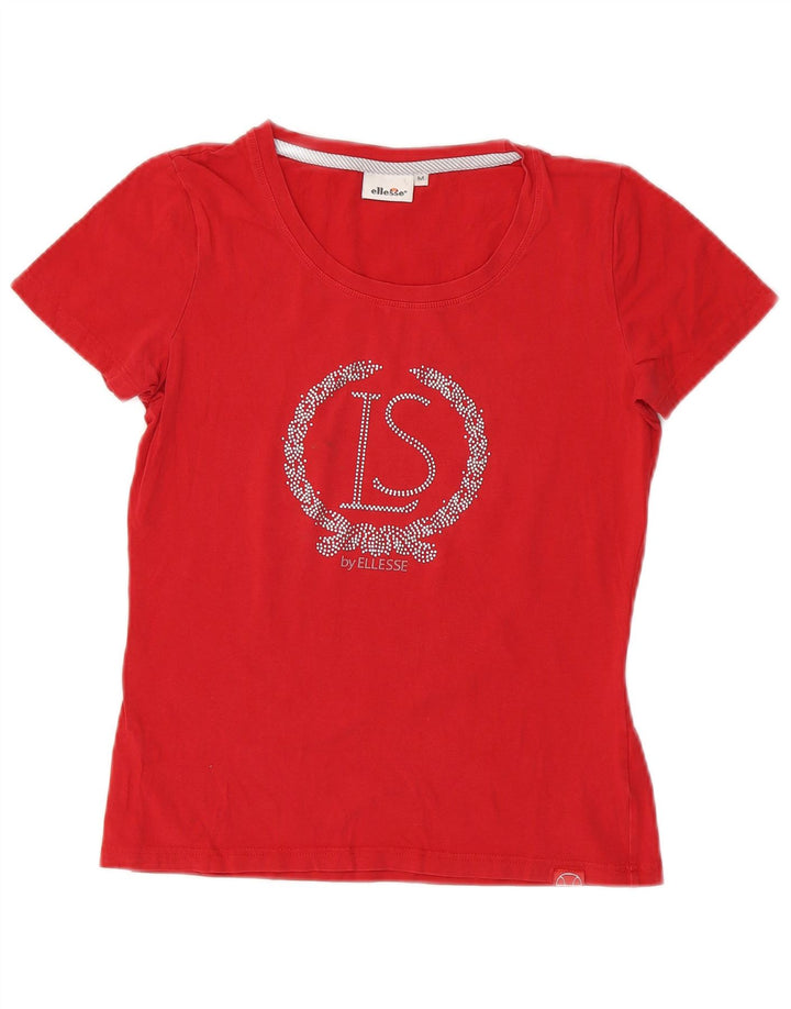Ellesse Γυναικείο γραφικό T-Shirt Top UK 12 Μεσαίο κόκκινο βαμβακερό