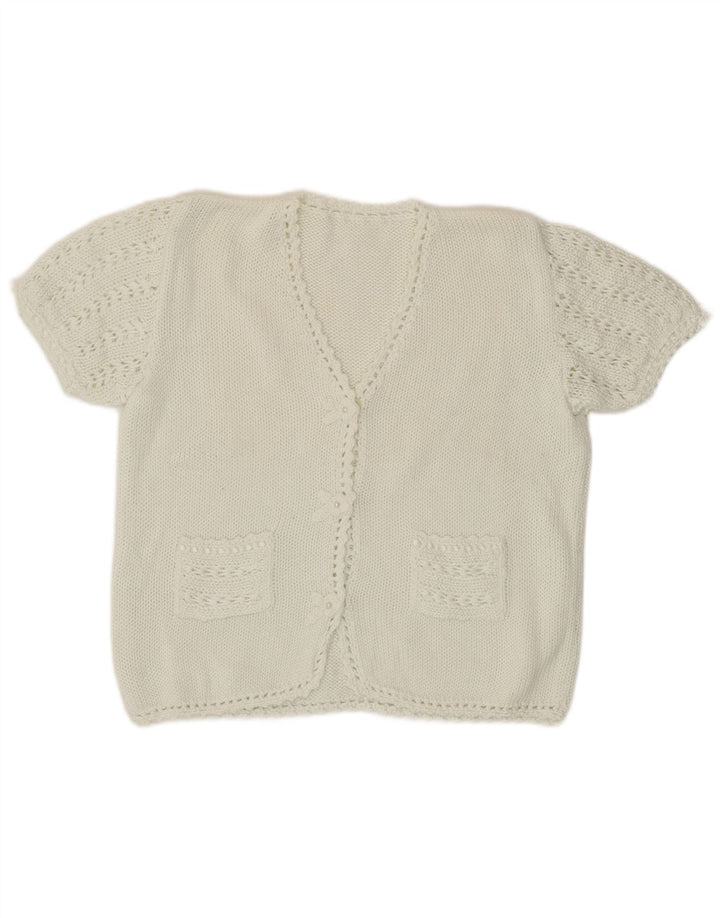 Vintage γυναικείο κοντομάνικο ζακέτα UK 12 Medium White