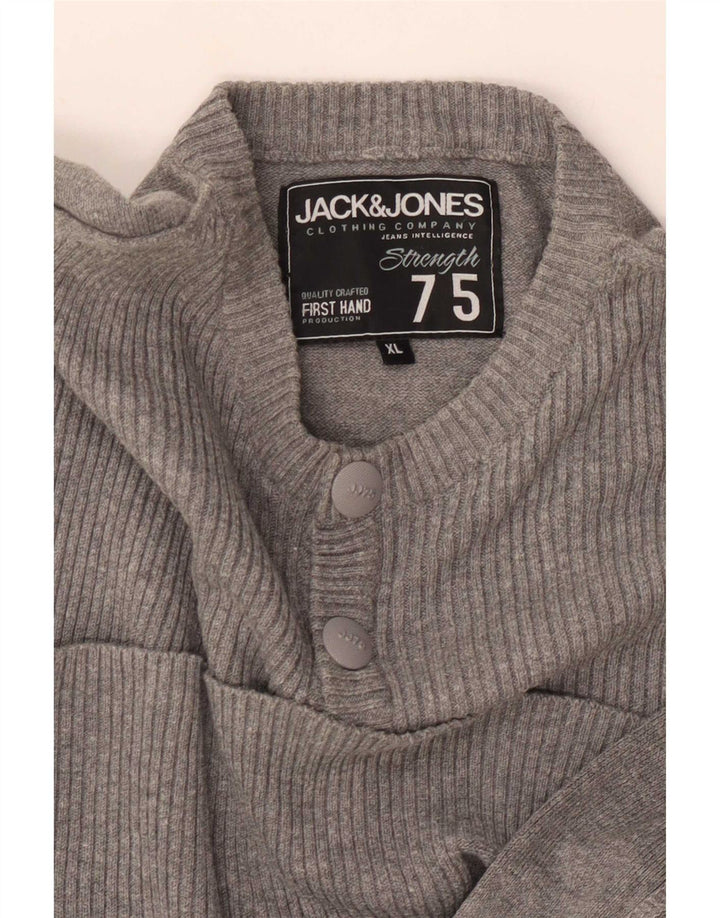 Jack & Jones Ανδρικό πουλόβερ με κουμπιά λαιμόκοψη XL γκρι
