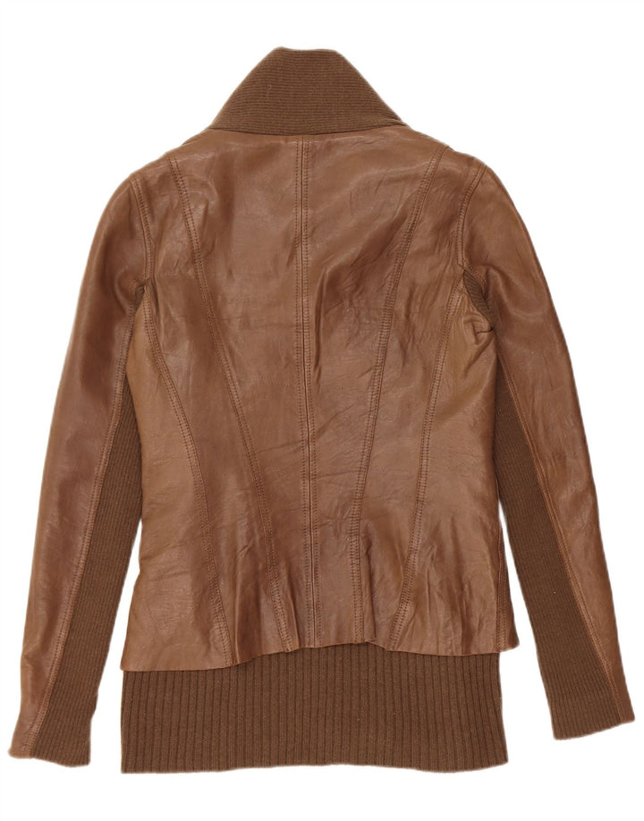 Vintage Γυναικείο Δερμάτινο Μπουφάν UK 10 Small Brown Δερμάτινο