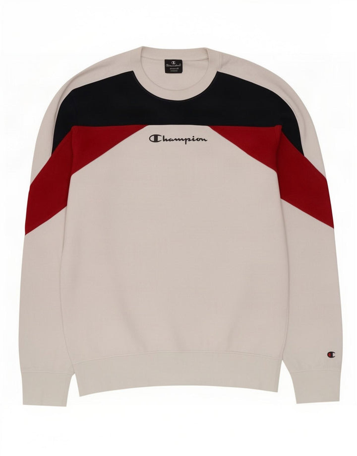 Ανδρικό φούτερ Champion Jumper, μεσαίο λευκό χρώμα, βαμβακερό