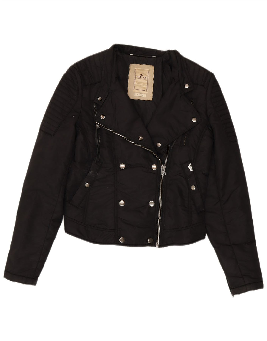 Replay Γυναικείο Crop Biker Jacket UK 12 Medium Black