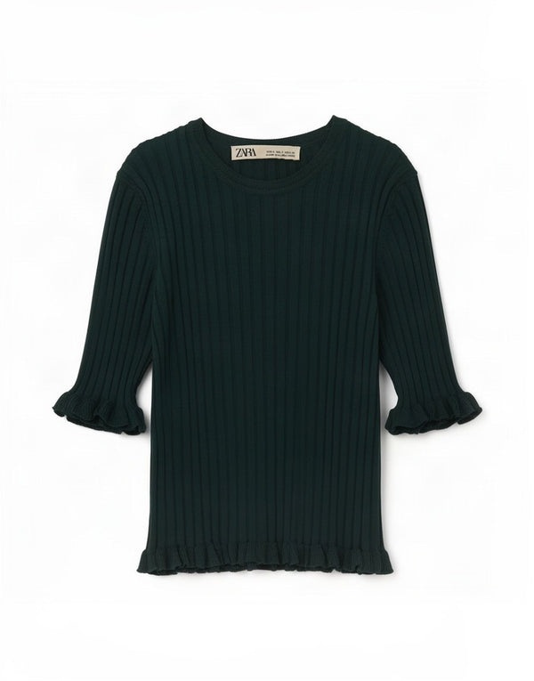 Zara Γυναικεία Μπλούζα Crop Top UK 8 Μικρή Πράσινη Βισκόζη