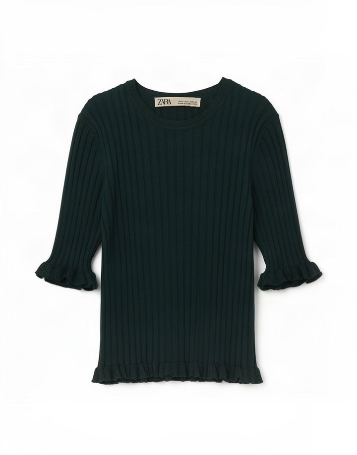 Zara Γυναικεία Μπλούζα Crop Top UK 8 Μικρή Πράσινη Βισκόζη
