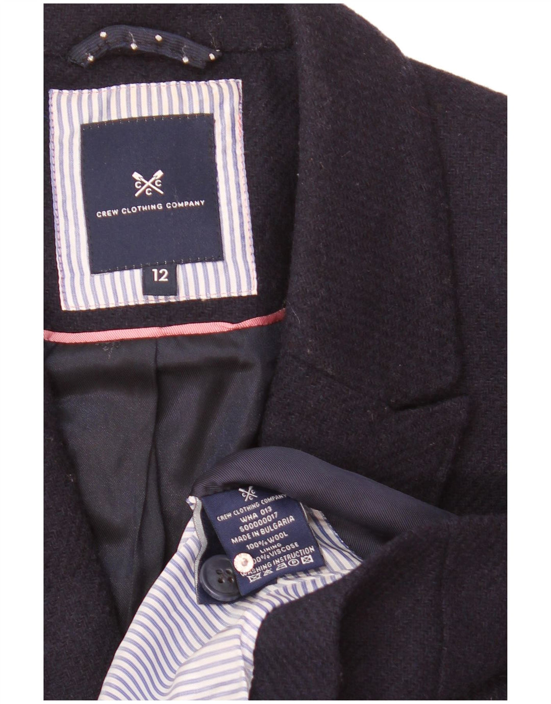 Crew Clothing Γυναικείο σακάκι 2 κουμπιών UK 12 Medium Navy Blue Wool
