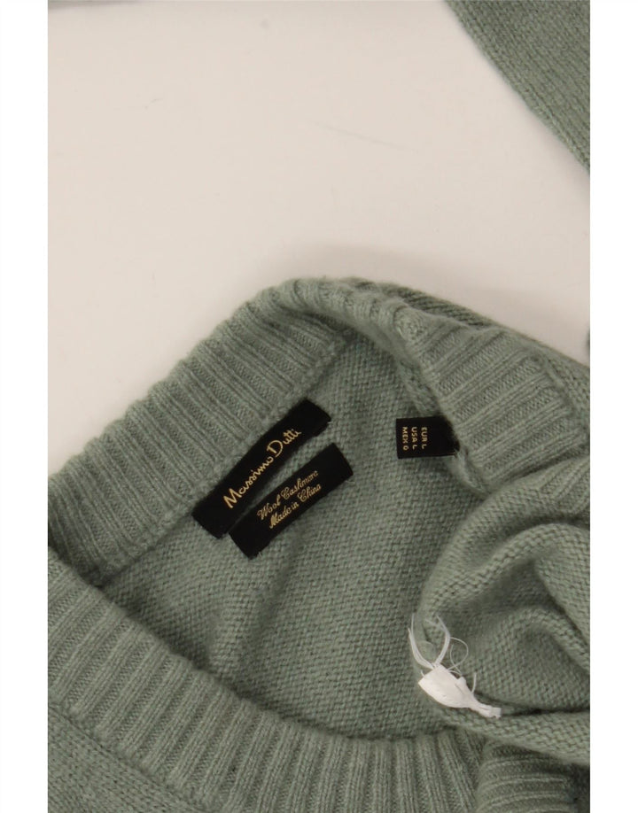 Massimo Dutti Ανδρικό πουλόβερ με λαιμόκοψη, μεγάλο πράσινο μαλλί