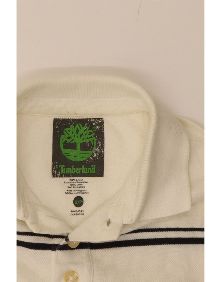 TIMBERLAND Mens Polo Shirt Small Off White Striped Cotton Vintage Timberland and Second-Hand Timberland from Messina Hembry 