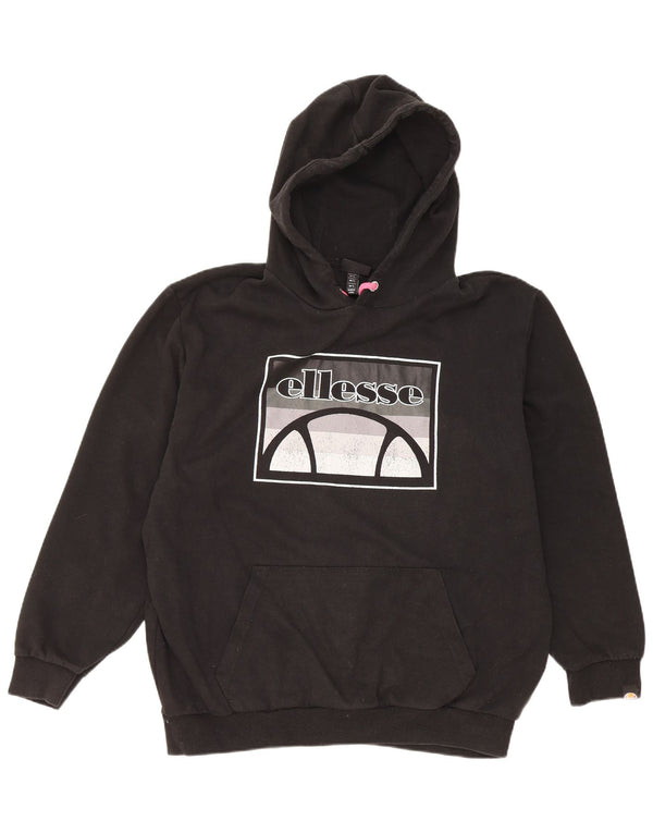 Ellesse Γυναικείο γραφικό υπερμεγέθου Hoodie Jumper UK 16 μεγάλο μαύρο βαμβακερό