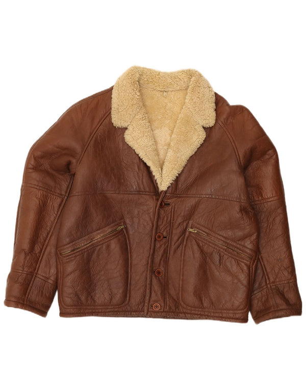 Vintage Ανδρικό Shearling Jacket IT 52 XL Καφέ Δερμάτινο