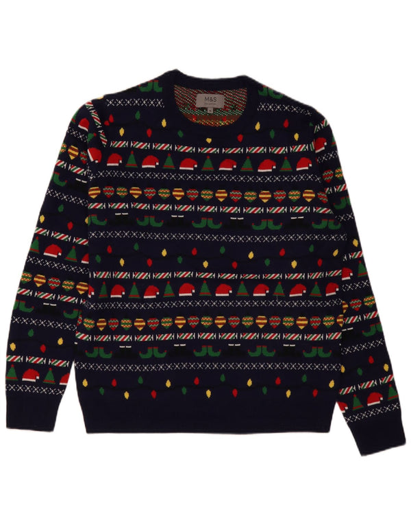 Ανδρικό πουλόβερ Marks & Spencer Crew Neck Jumper Medium Navy Blue Christmas