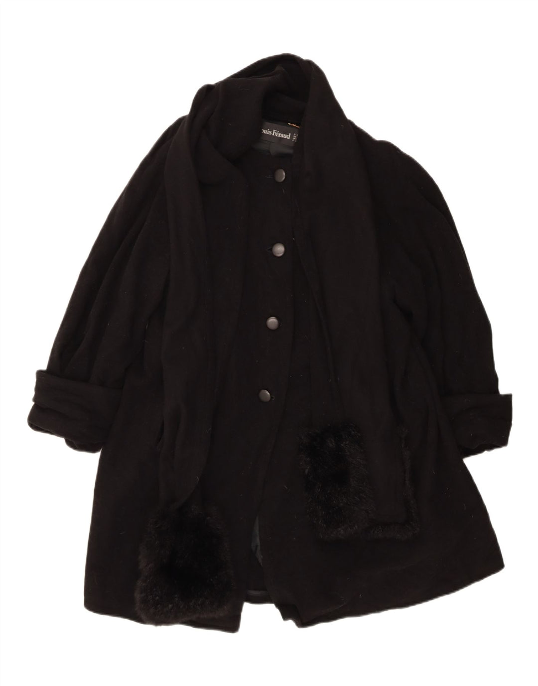 Louis Feraud Γυναικείο Πανωφόρι UK 14 Large Black Virgin Wool Classic