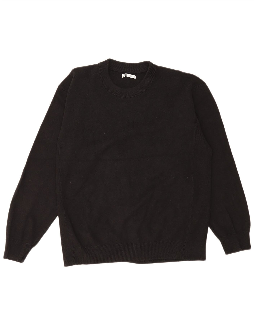Ανδρικό πουλόβερ Zara Crew Neck Jumper Μεγάλο μαύρο βαμβακερό