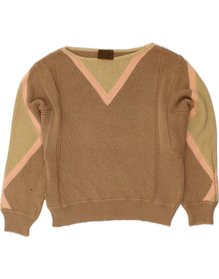 BOGNER Womens Boat Neck Jumper Sweater UK 14 Medium Brown Colourblock Vintage Bogner and Second-Hand Bogner from Messina Hembry 