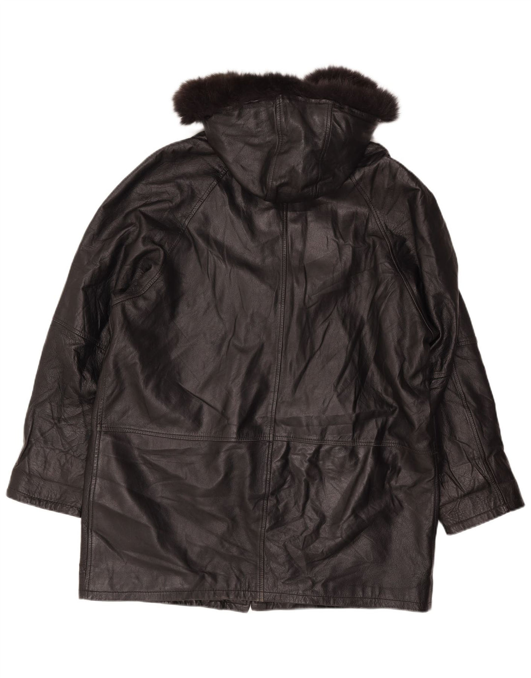 Vintage γυναικείο παλτό με κουκούλα UK 18 XL μαύρο δέρμα