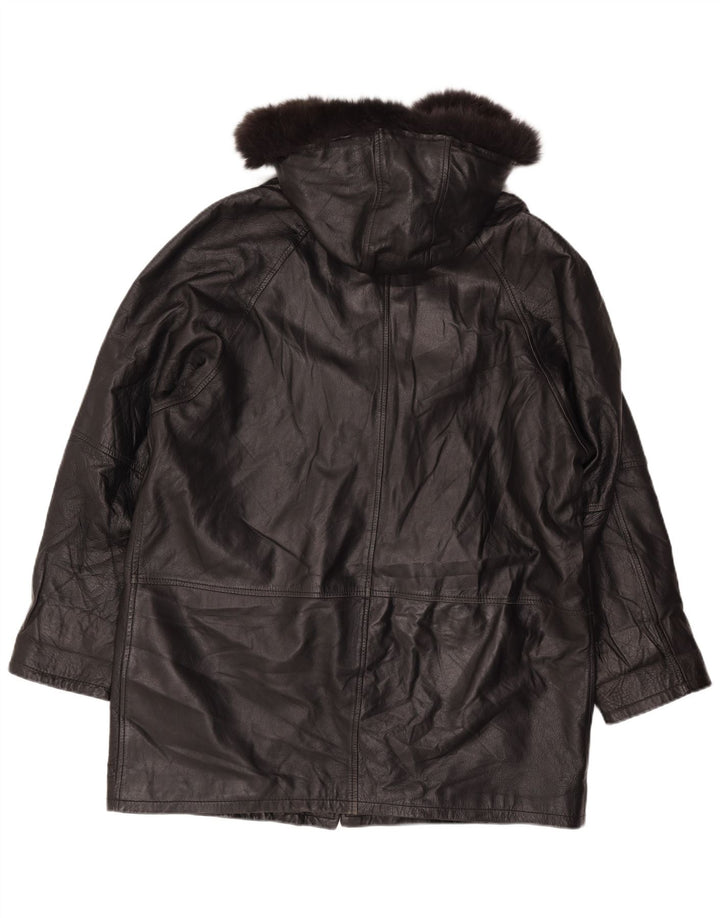 Vintage γυναικείο παλτό με κουκούλα UK 18 XL μαύρο δέρμα