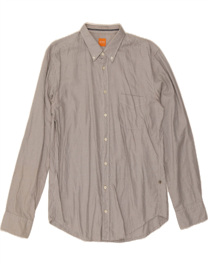 HUGO BOSS Mens Shirt Large Grey Houndstooth Cotton Vintage Hugo Boss and Second-Hand Hugo Boss from Messina Hembry 