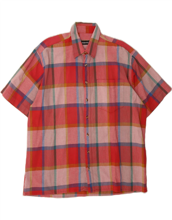 GIRAMONDO Mens Short Sleeve Shirt Large Red Check Cotton Vintage Giramondo and Second-Hand Giramondo from Messina Hembry 