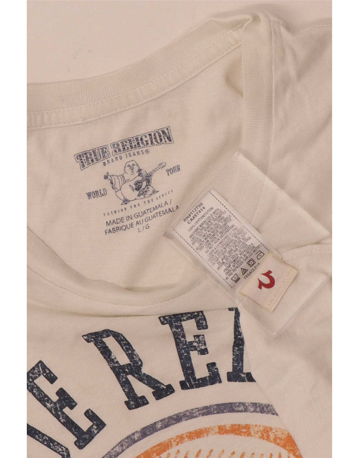 True Religion Ανδρικό γραφικό T-Shirt Top μεγάλο λευκό βαμβακερό