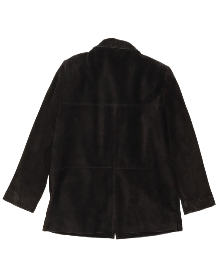 Vintage γυναικείο σουέτ τζάκετ με 3 κουμπιά, μεσαίο μαύρο δέρμα