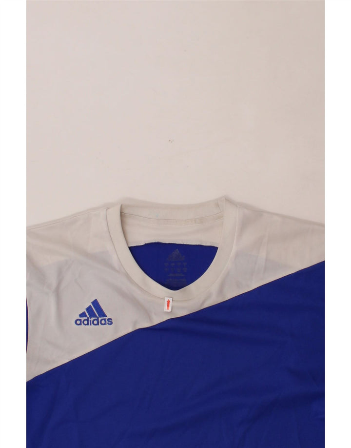 ADIDAS Mens Climalite T-Shirt Top Large Blue Colourblock Polyester Vintage Adidas and Second-Hand Adidas from Messina Hembry 