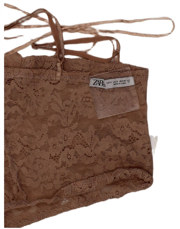 Zara Γυναικείο Δαντελένιο Κορσέ Τοπ Μικρό Μπεζ φλοράλ πολυεστέρας