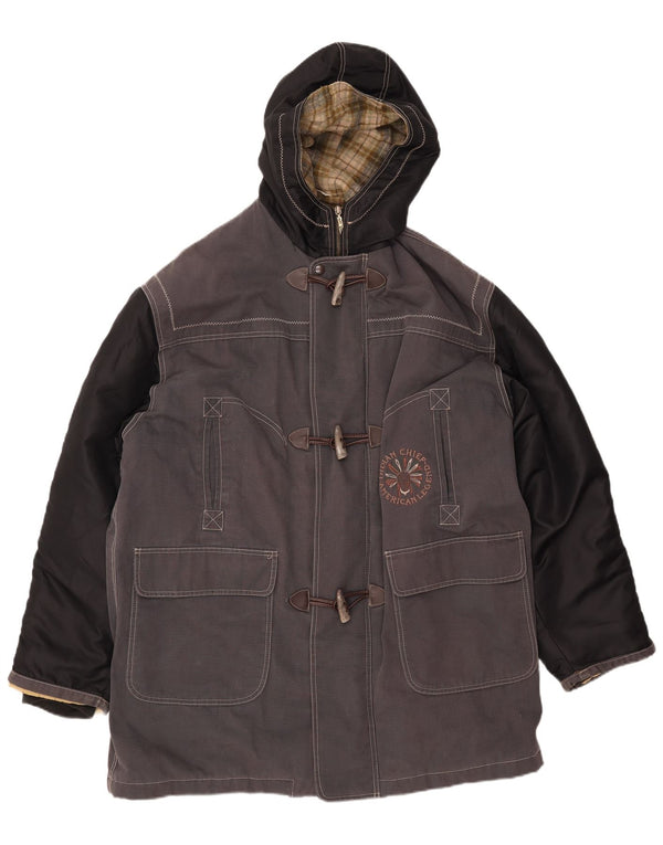 VINTAGE Ανδρικό παλτό Duffle με κουκούλα UK 42 XL Γκρι βαμβακερό χρώμα