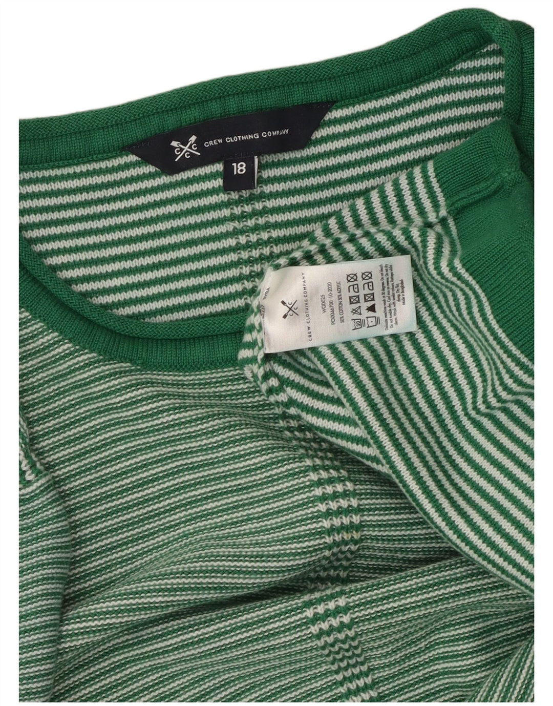 CREW CLOTHING Γυναικείο πουλόβερ με λαιμό σκάφος UK 18 XL Πράσινο ριγέ