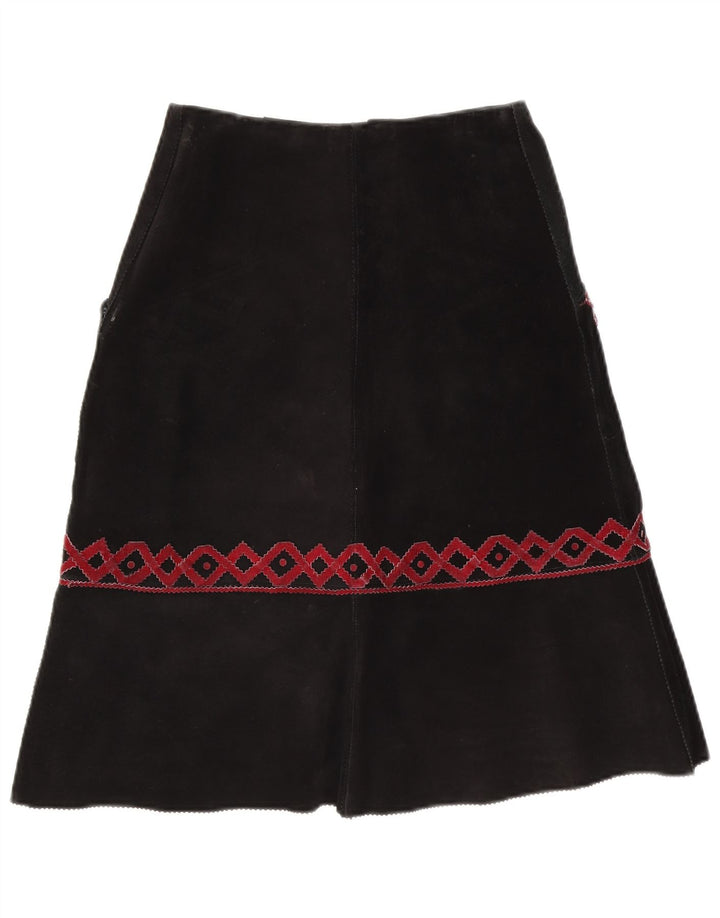 Vintage Γυναικεία Suede Midi Φούστα W28 Μεσαία Μαύρη Γεωμετρική