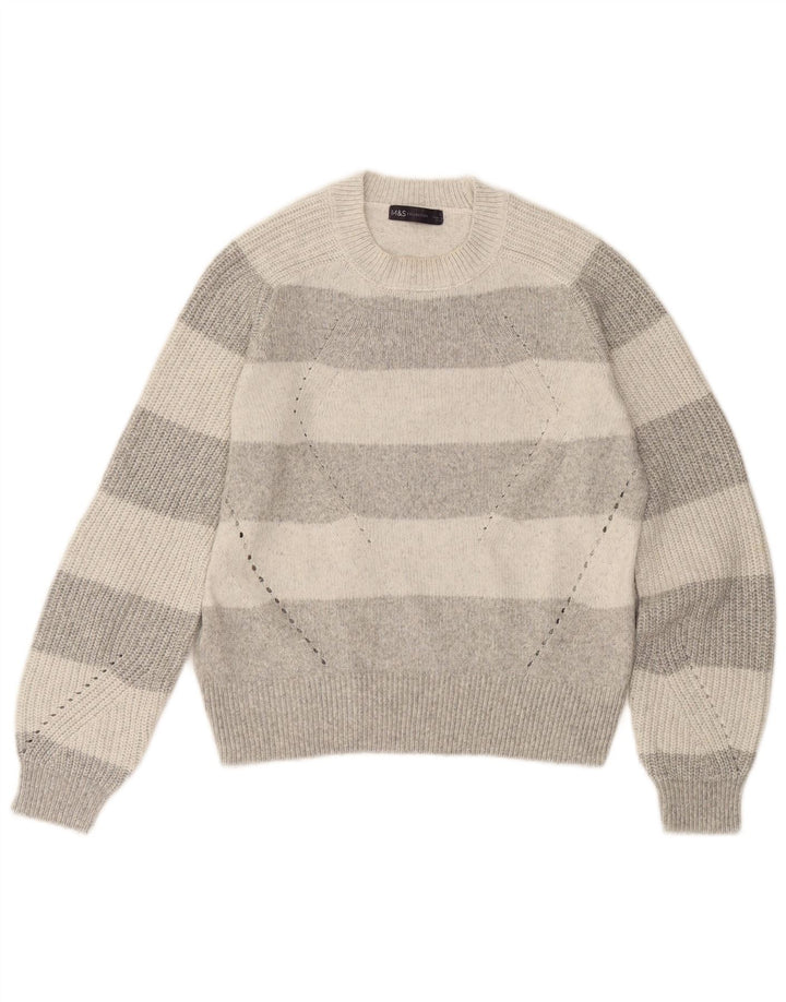 Zara Γυναικείο πουλόβερ με λαιμόκοψη UK 10 Small Grey ριγέ πολυεστέρα
