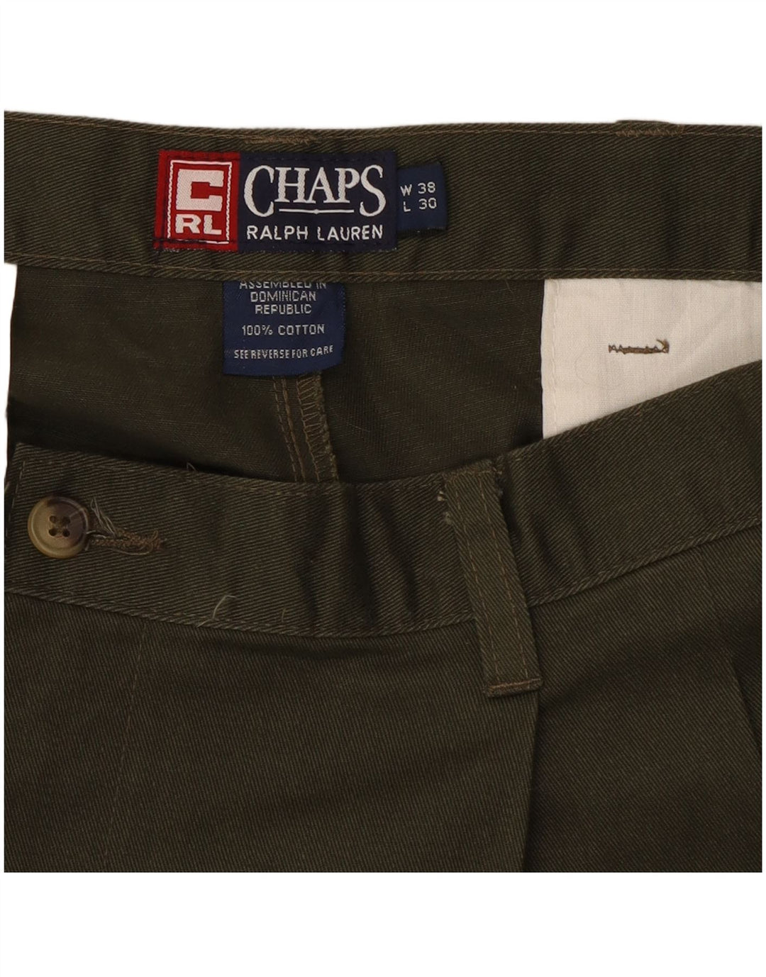 CHAPS RALPH LAUREN Ανδρικό παντελόνι Chino με καρφίτσα W38 L30 Χακί βαμβακερό