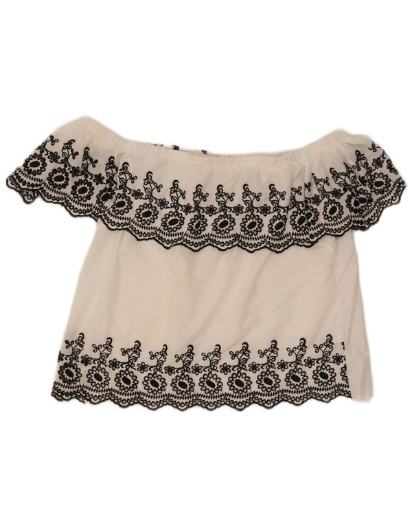 Lipsy Womens Crop Off Shoulder Top UK 14 Large White Floral Βαμβακερό