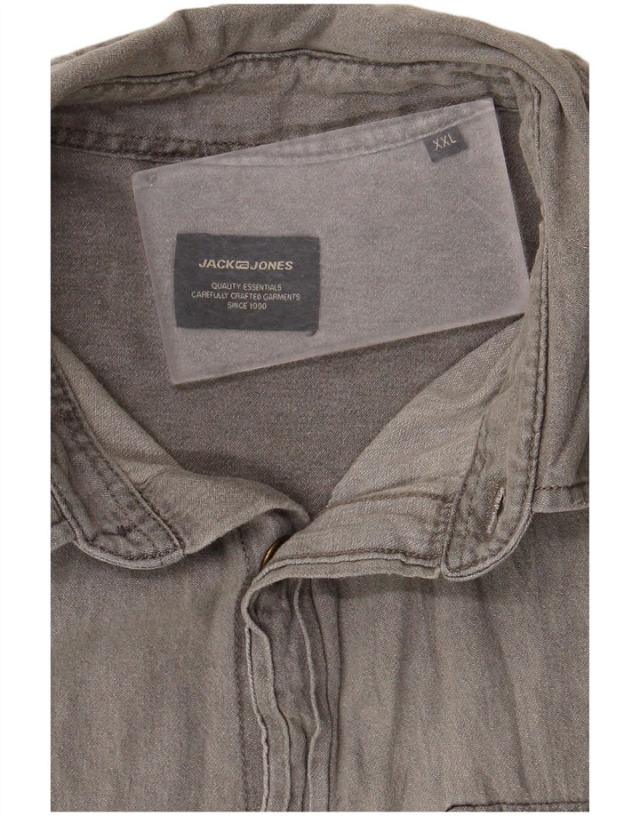Ανδρικό πουκάμισο Jack & Jones 2XL γκρι βαμβακερό