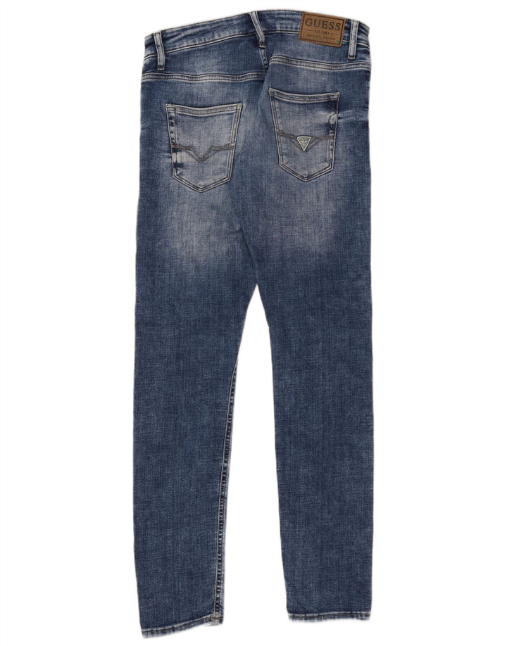 Guess Womens Chris Distressed Slim Jeans W30 L32 Blue Cotton