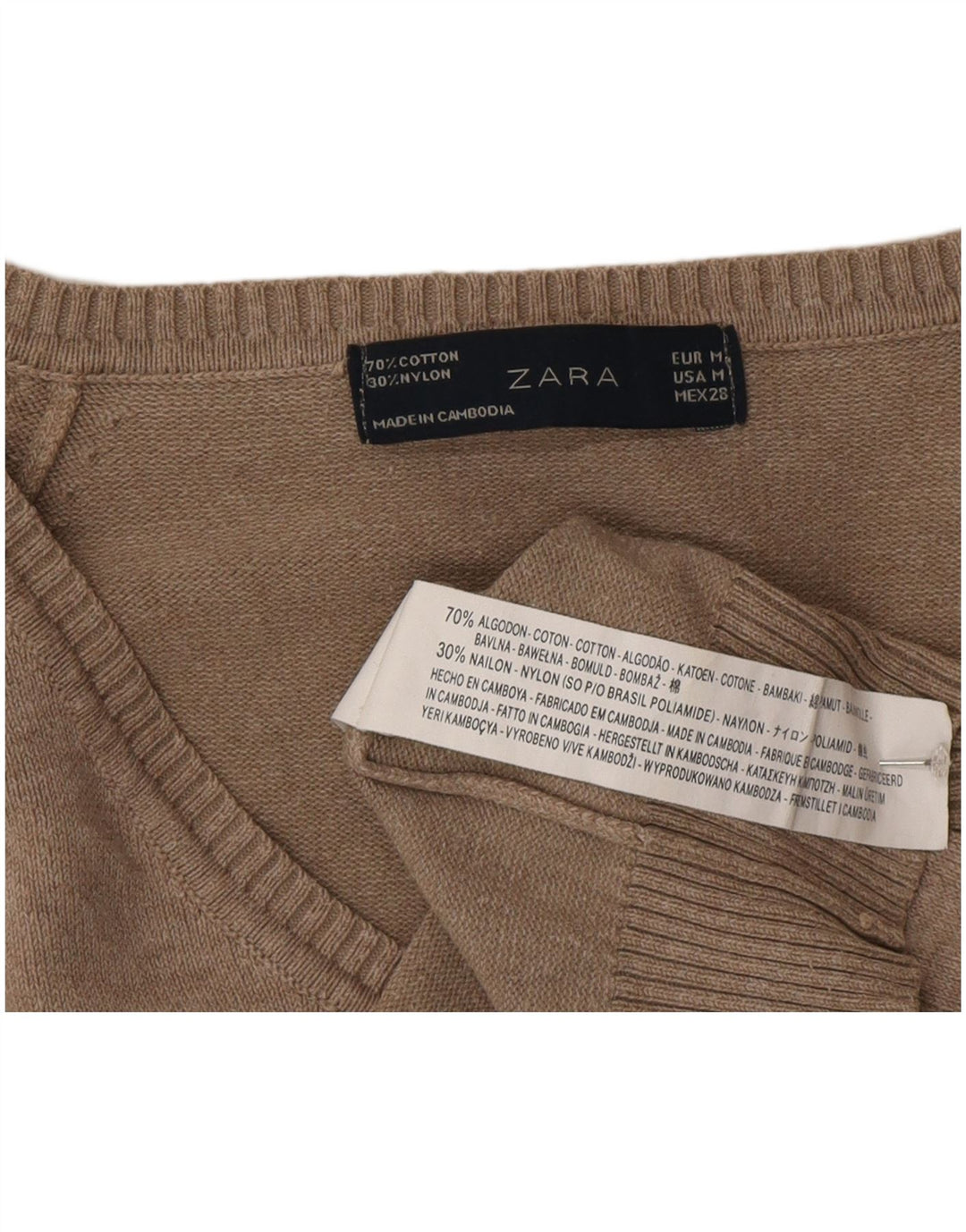 Zara Γυναικείο πουλόβερ με V λαιμόκοψη UK 12 μεσαίου γκρι βαμβακερό