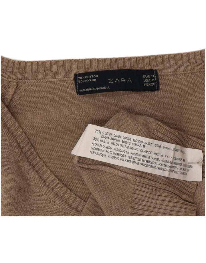 Zara Γυναικείο πουλόβερ με V λαιμόκοψη UK 12 μεσαίου γκρι βαμβακερό