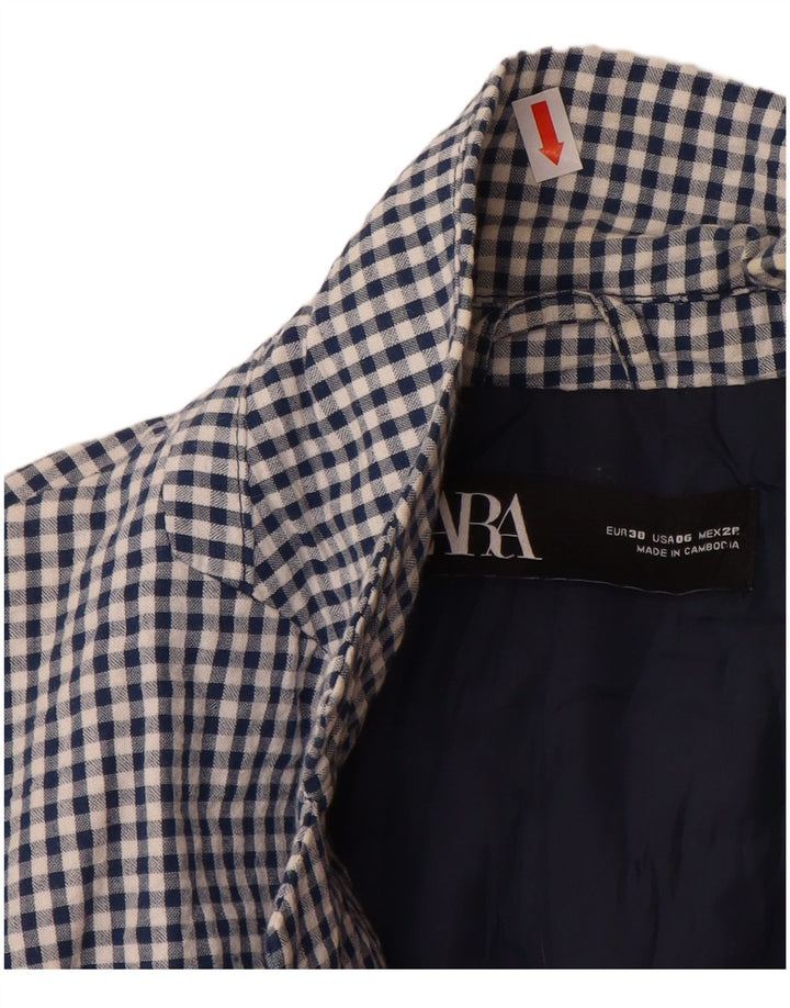 ZARA Γυναικείο τζάκετ μπλέιζερ με 1 κουμπί EU 38 Small Blue Gingham Cotton