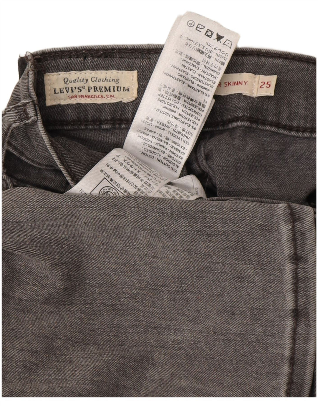 Levi's Womens Distressed Skinny Jeans W25 L28 Γκρι βαμβακερό