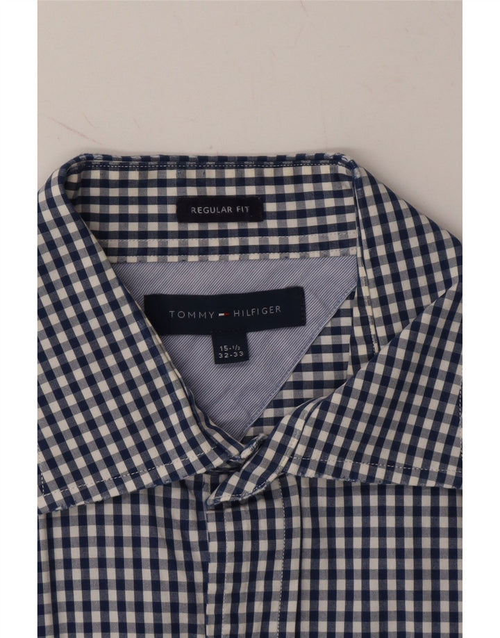 TOMMY HILFIGER Mens Regular Fit Shirt Size 15 1/2 Medium Navy Blue Check Vintage Tommy Hilfiger and Second-Hand Tommy Hilfiger from Messina Hembry 
