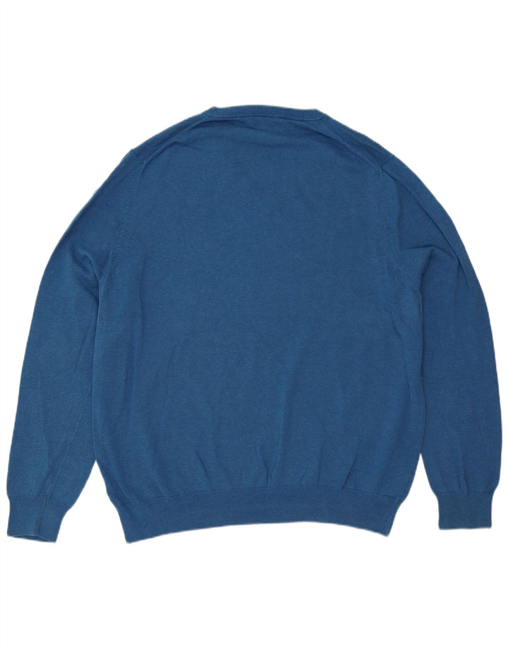 Ανδρικό πουλόβερ Marks & Spencer με V λαιμόκοψη 2XL Μπλε βαμβακερό
