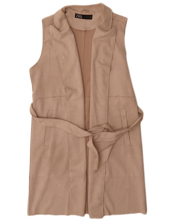 Zara Γυναικείο Longline Gilet UK 16 Large Beige Polyester