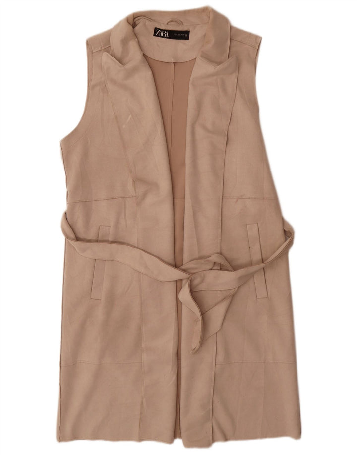Zara Γυναικείο Longline Gilet UK 16 Large Beige Polyester
