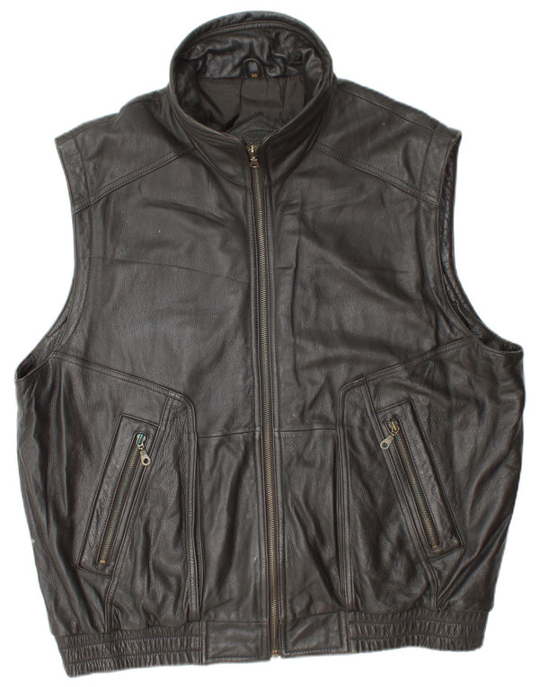 PRINCE Ανδρικό Δερμάτινο Gilet IT 56 3XL Μαύρο Δερμάτινο