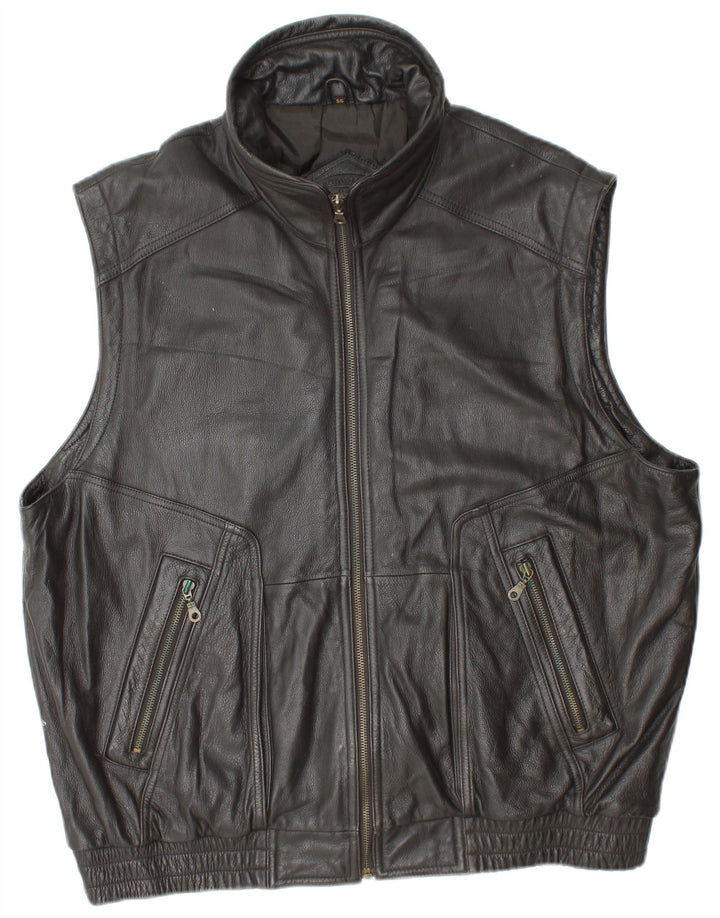 PRINCE Ανδρικό Δερμάτινο Gilet IT 56 3XL Μαύρο Δερμάτινο